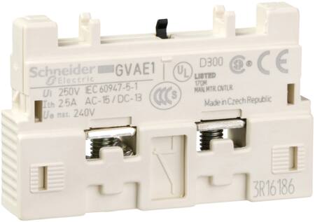 Schneider Electric, direct werkend hulpcontact - 1 x m of 1 x v hulpcontact - voor gv2-a en gv3-l/p - frontmontage.